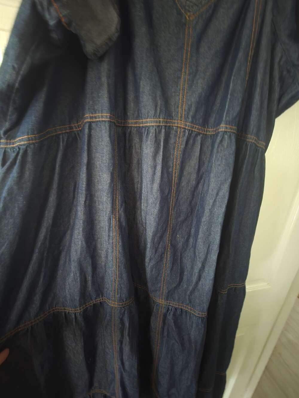 Terra & Sky Dark Blue Denim Midi Dress with Flutter Sleeves - Picture 3 of 4